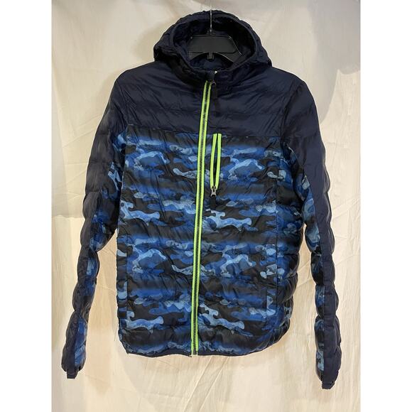 ZeroXposure Kids Puffer Coat Boy’s XL 18/20 Black Blue Camouflage Zip Hood - Picture 1 of 9
